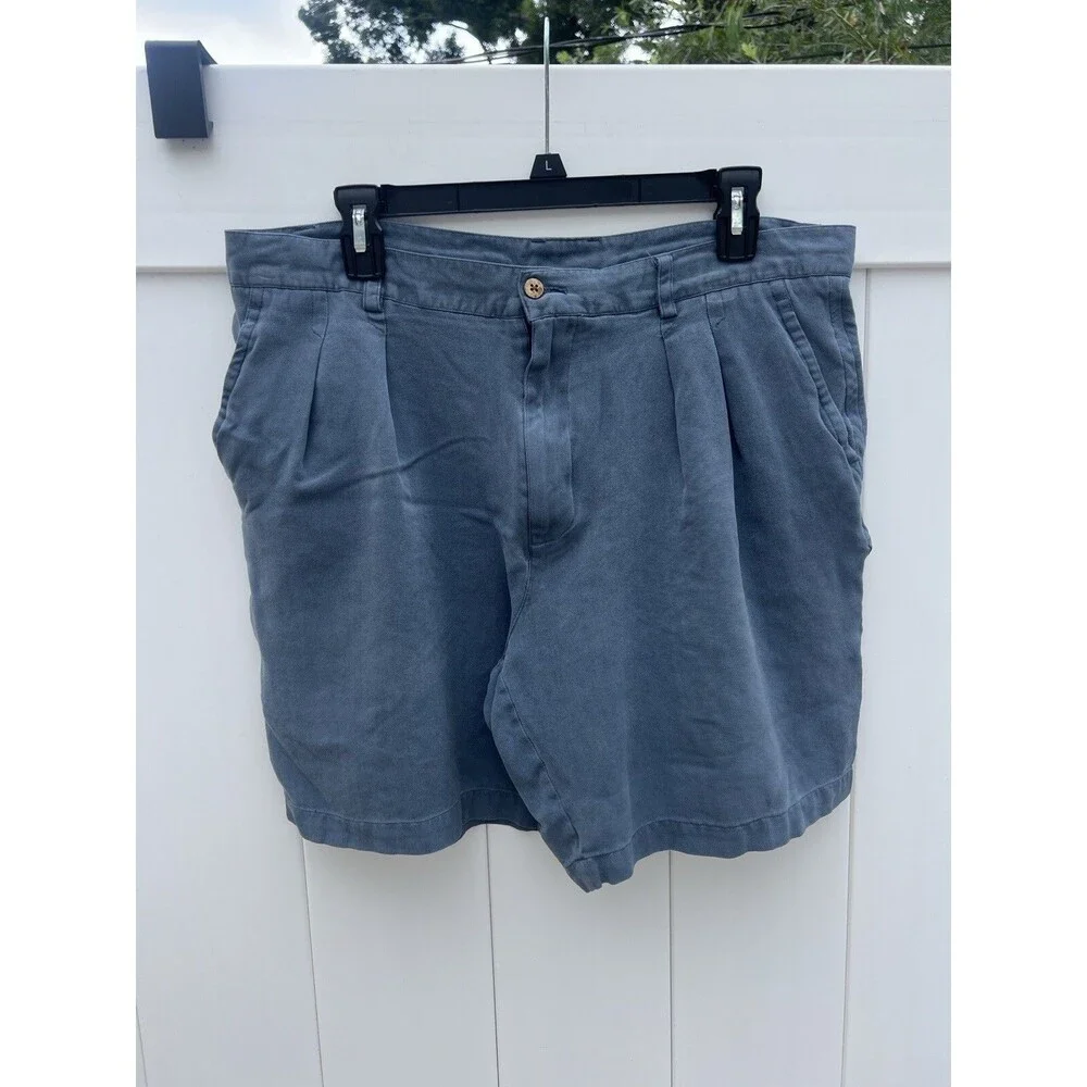 Roundtree & Yorke Caribbean 100% Silk Shorts Mens 36 Blue Gray 7” Inseam